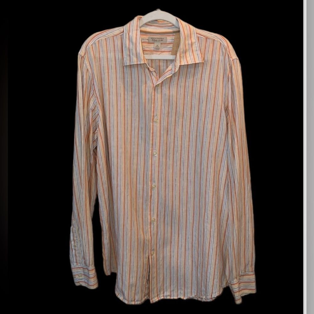 Banana Republic Men’s XL 100% Linen sherbet striped shirt
